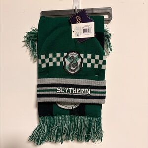 Slytherin Knit Beanie and Scarf Set - Green/Grey